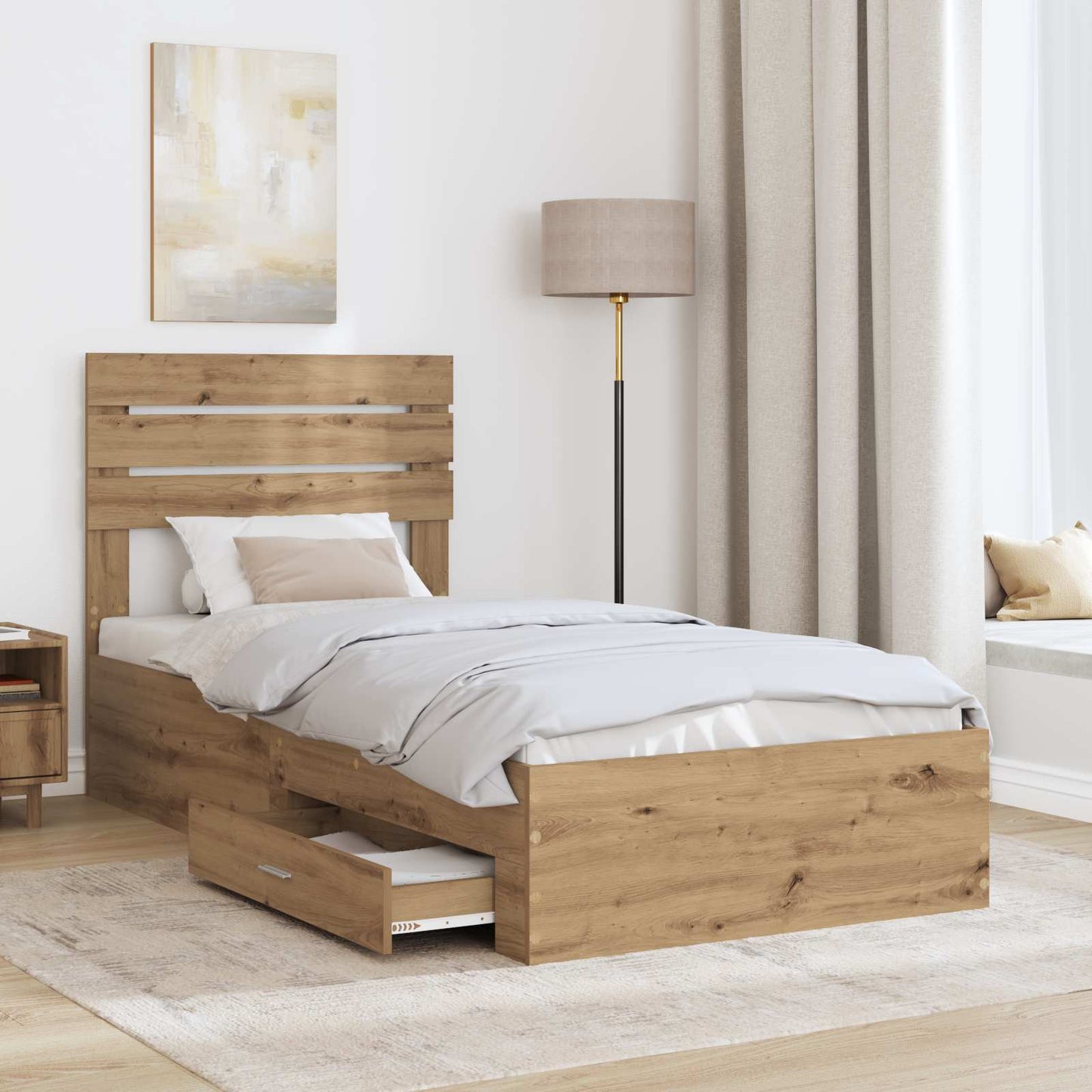 Struttura del letto con cassetto Rovere artigianale 90 x 200 cm | homemem39