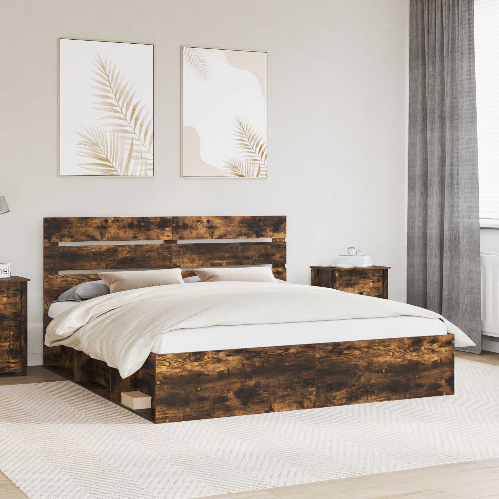 Struttura del letto Rovere fumé 200 x 200 cm Pino massello | homemem39