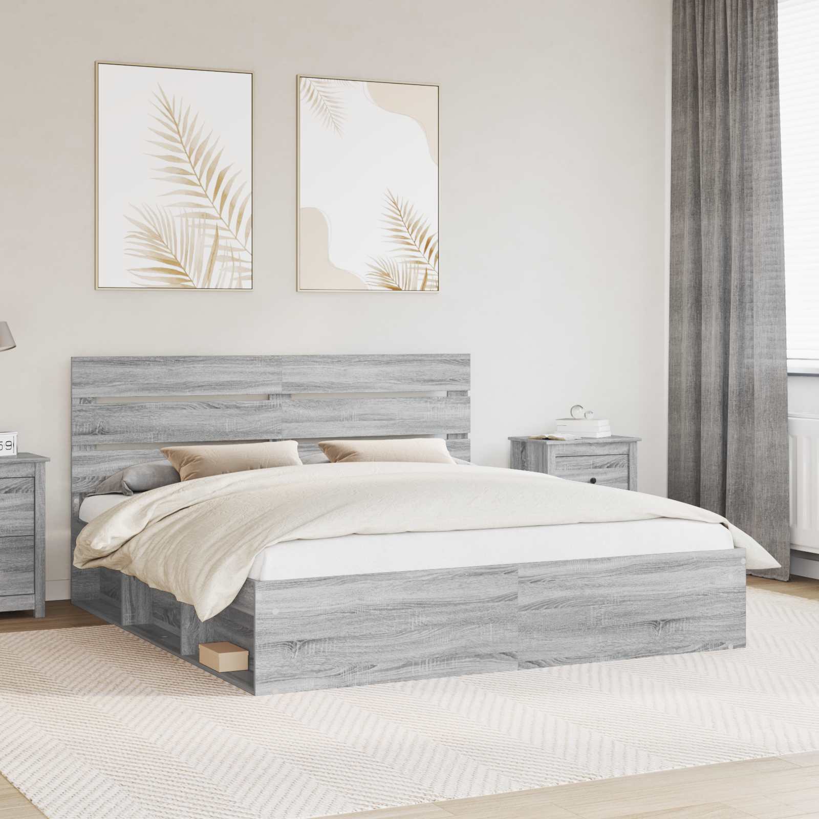 Struttura del letto Grigio Sonoma 200 x 200 cm Pino massello | homemem39