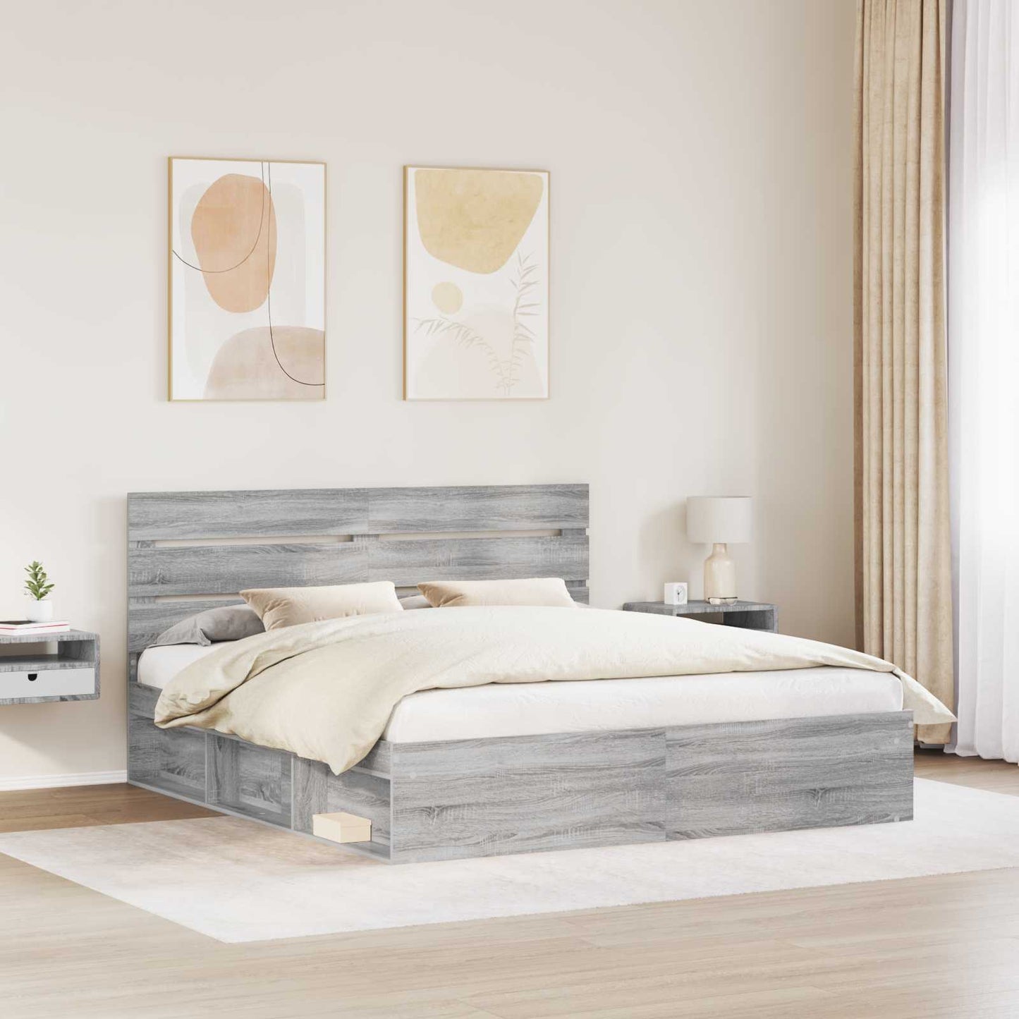 Struttura del letto Grigio Sonoma 200 x 200 cm Pino massello | homemem39