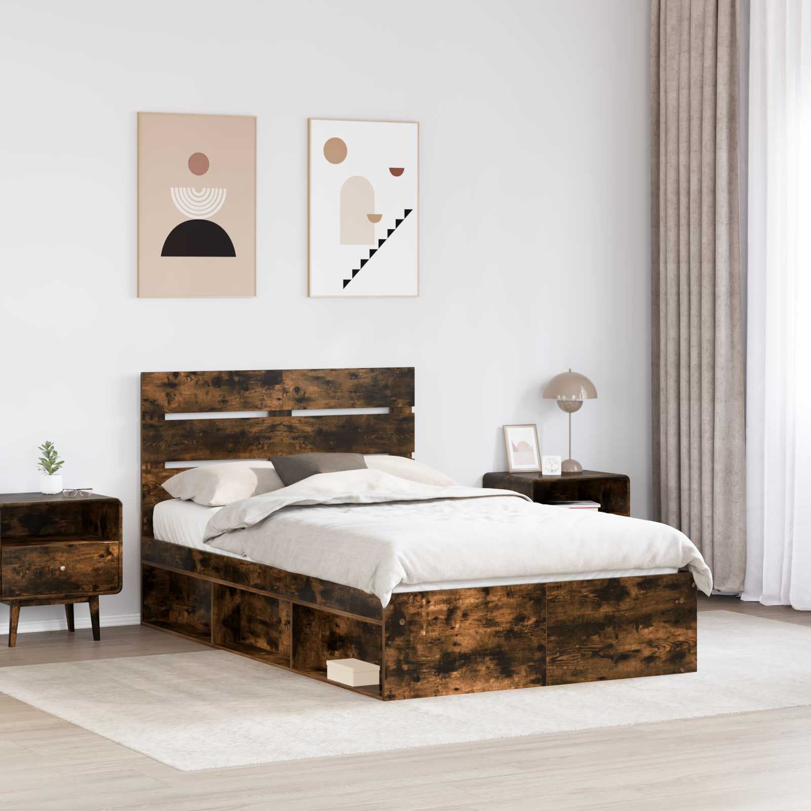 Struttura del letto Rovere fumé 135 x 190 cm Pino massello | homemem39