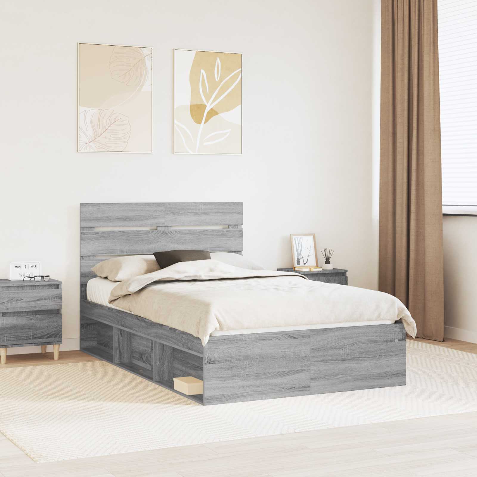 Struttura del letto Grigio Sonoma 135 x 190 cm Pino massello | homemem39