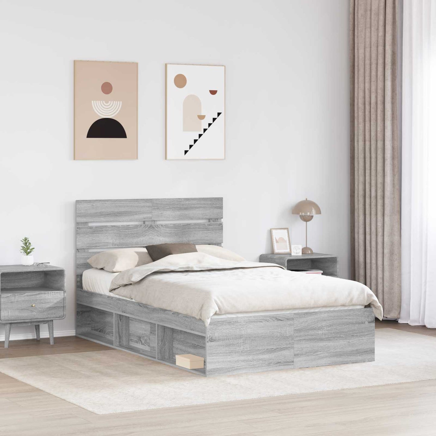 Struttura del letto Grigio Sonoma 135 x 190 cm Pino massello | homemem39