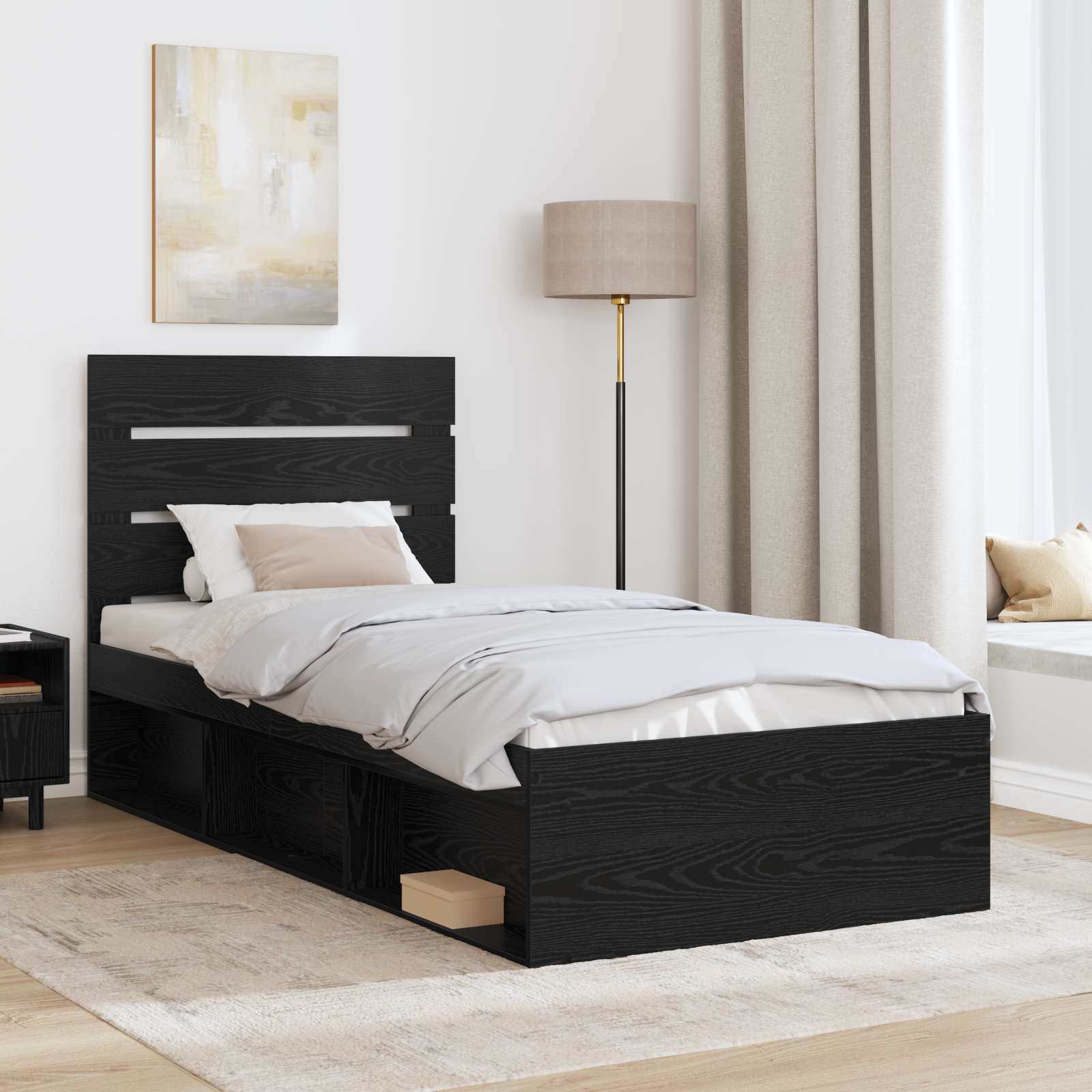 Struttura del letto con testiera Nero 75 x 190 cm Pino massello | homemem39