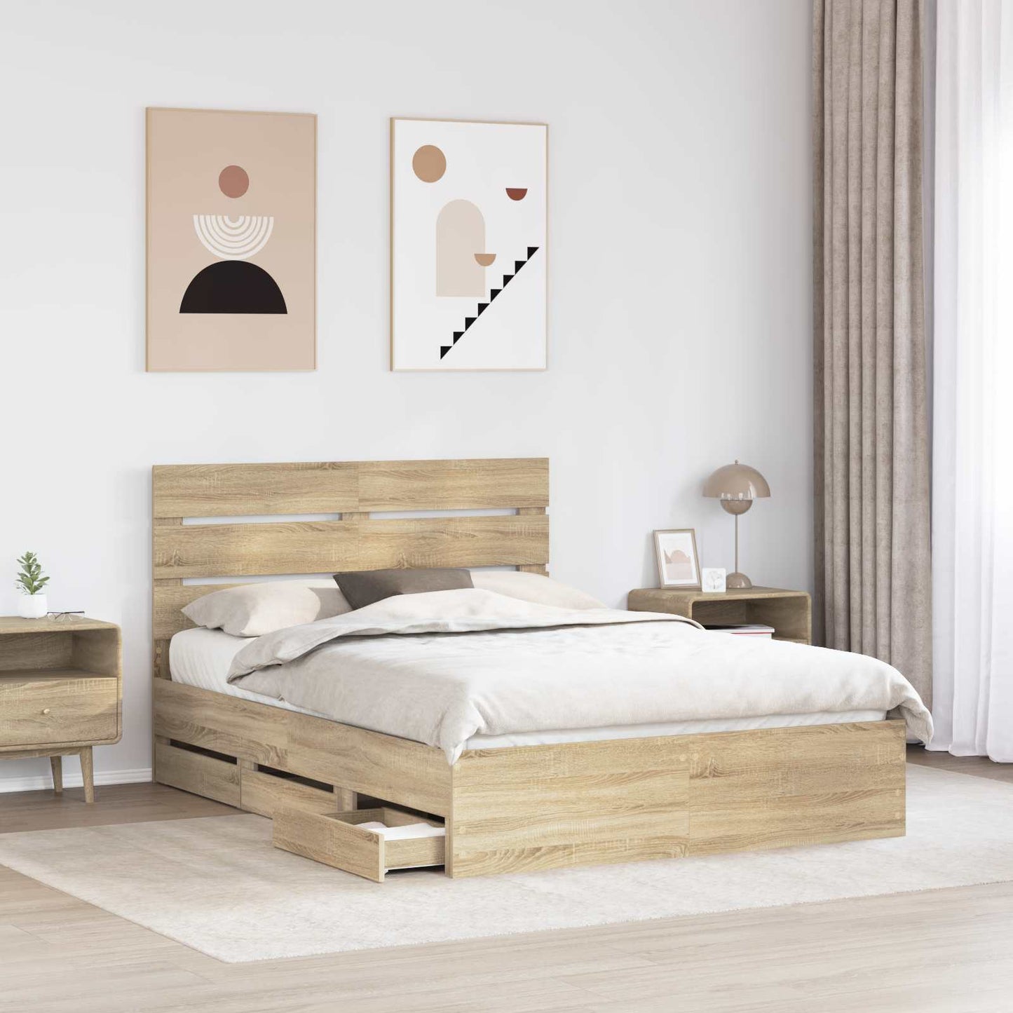 Struttura del letto con cassetto Rovere Sonoma 150 x 200 cm | homemem39