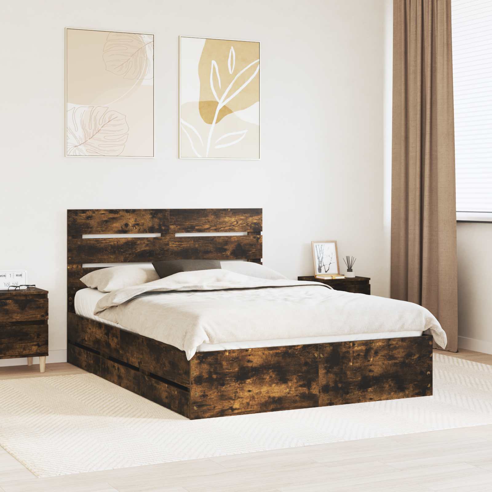 Struttura del letto con cassetto Rovere fumé 150 x 200 cm | homemem39