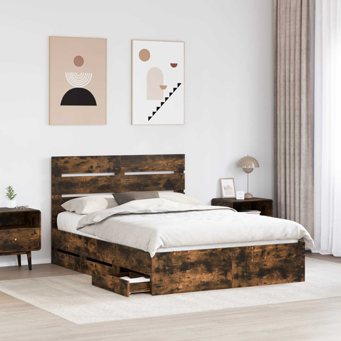 Struttura del letto con cassetto Rovere fumé 140 x 190 cm