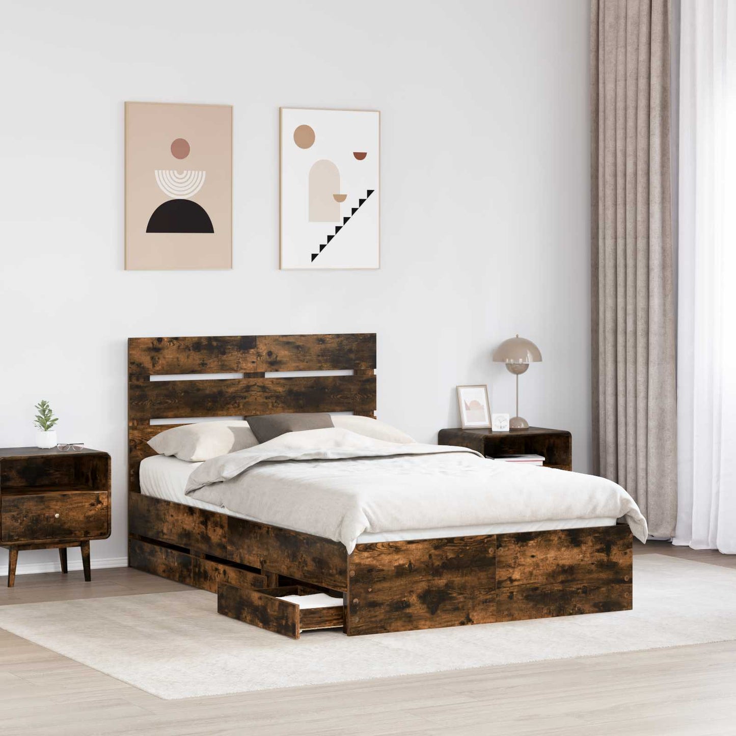 Struttura del letto con cassetto Rovere fumé 135 x 190 cm