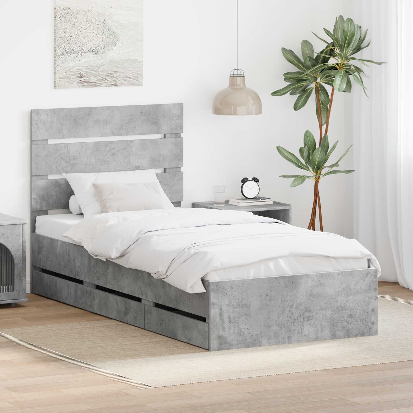 Struttura del letto con cassetto Grigio cemento 90 x 190 cm