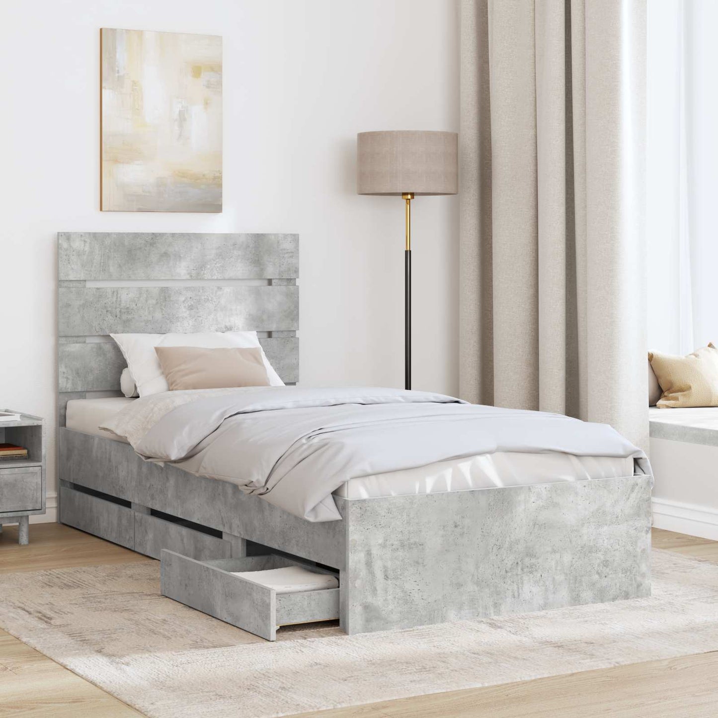 Struttura del letto con cassetto Grigio cemento 90 x 190 cm | homemem39