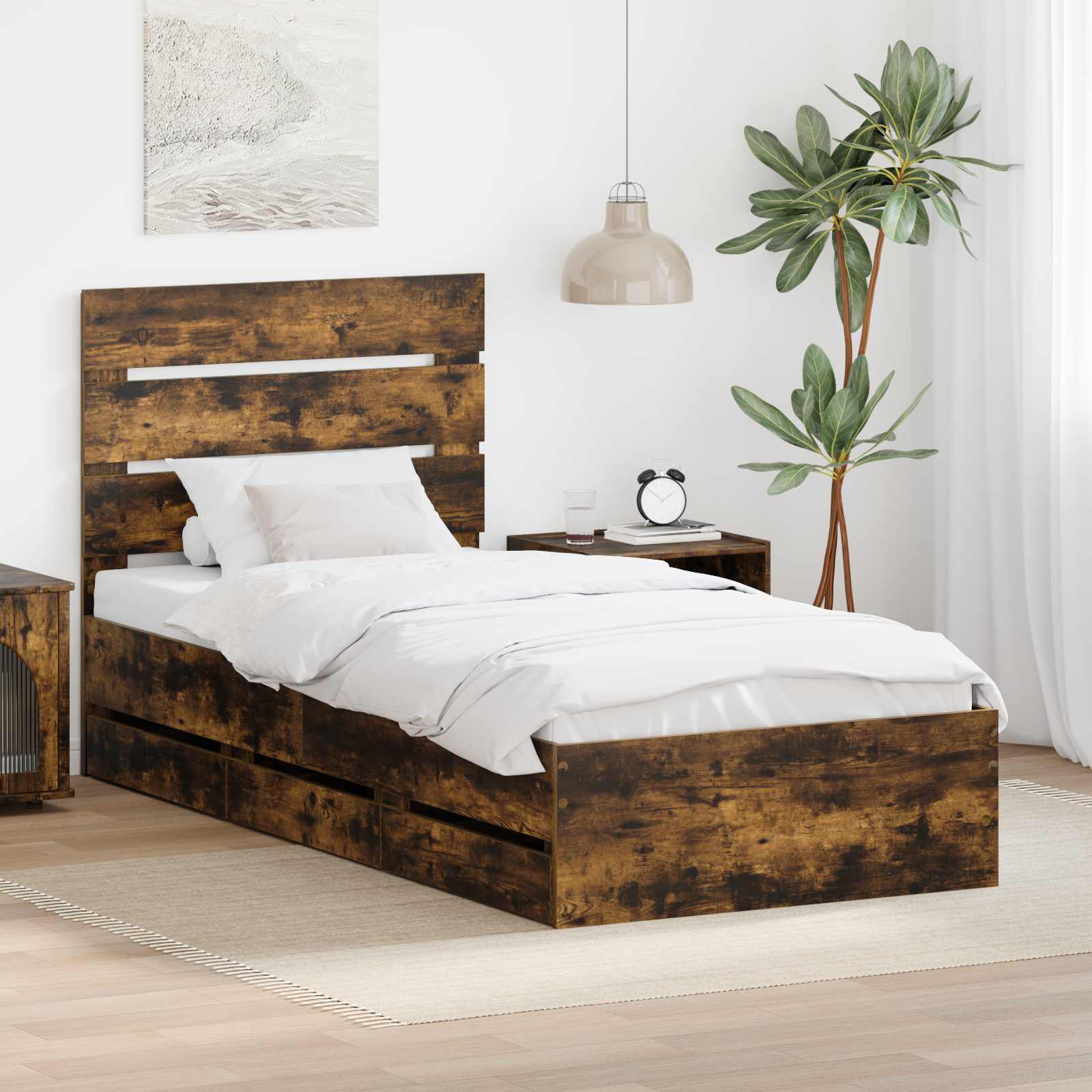 Struttura del letto con cassetto Rovere fumé 90 x 190 cm | homemem39