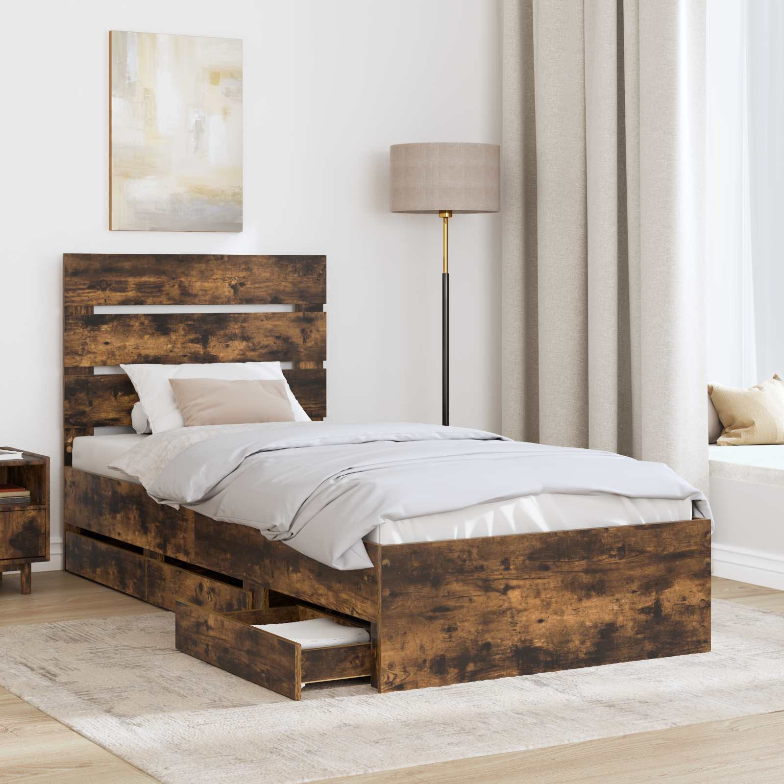 Struttura del letto con cassetto Rovere fumé 90 x 190 cm | homemem39