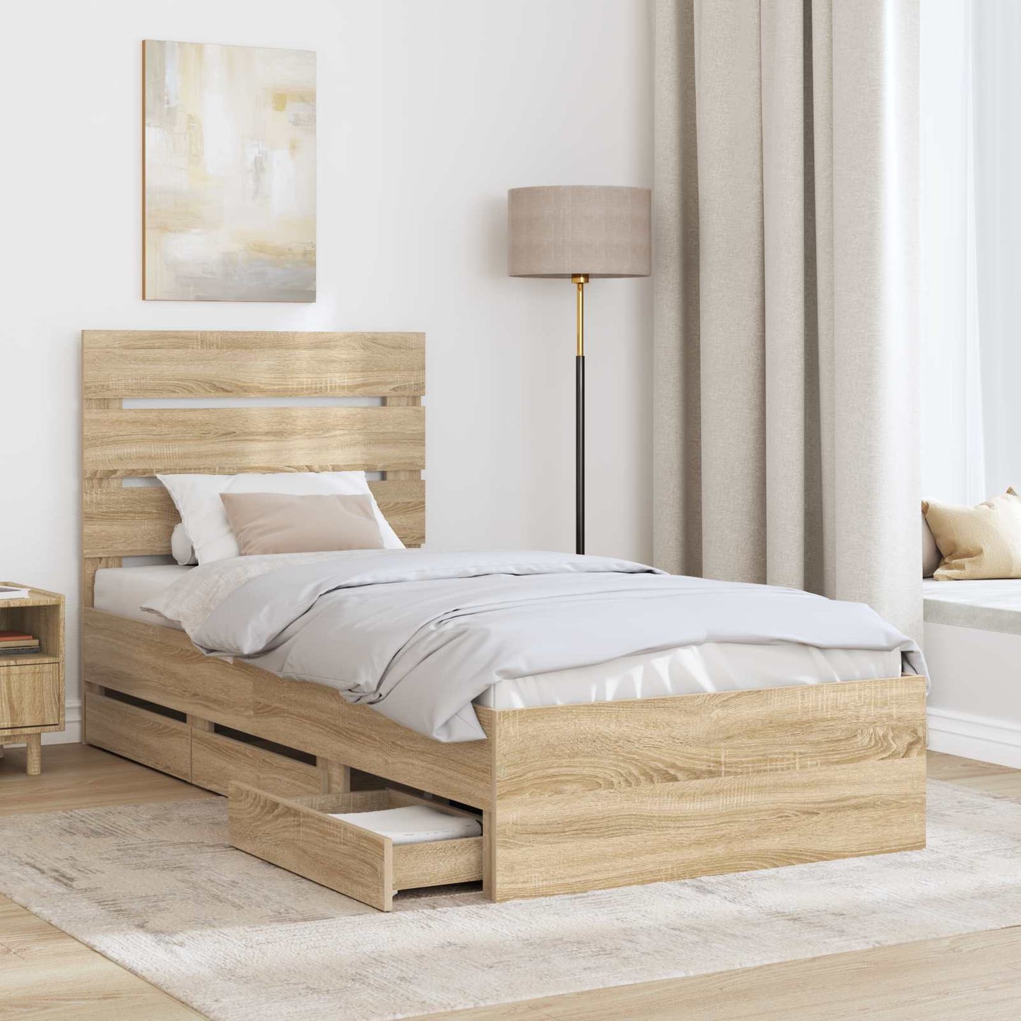 Struttura del letto con cassetto Rovere Sonoma 75 x 190 cm