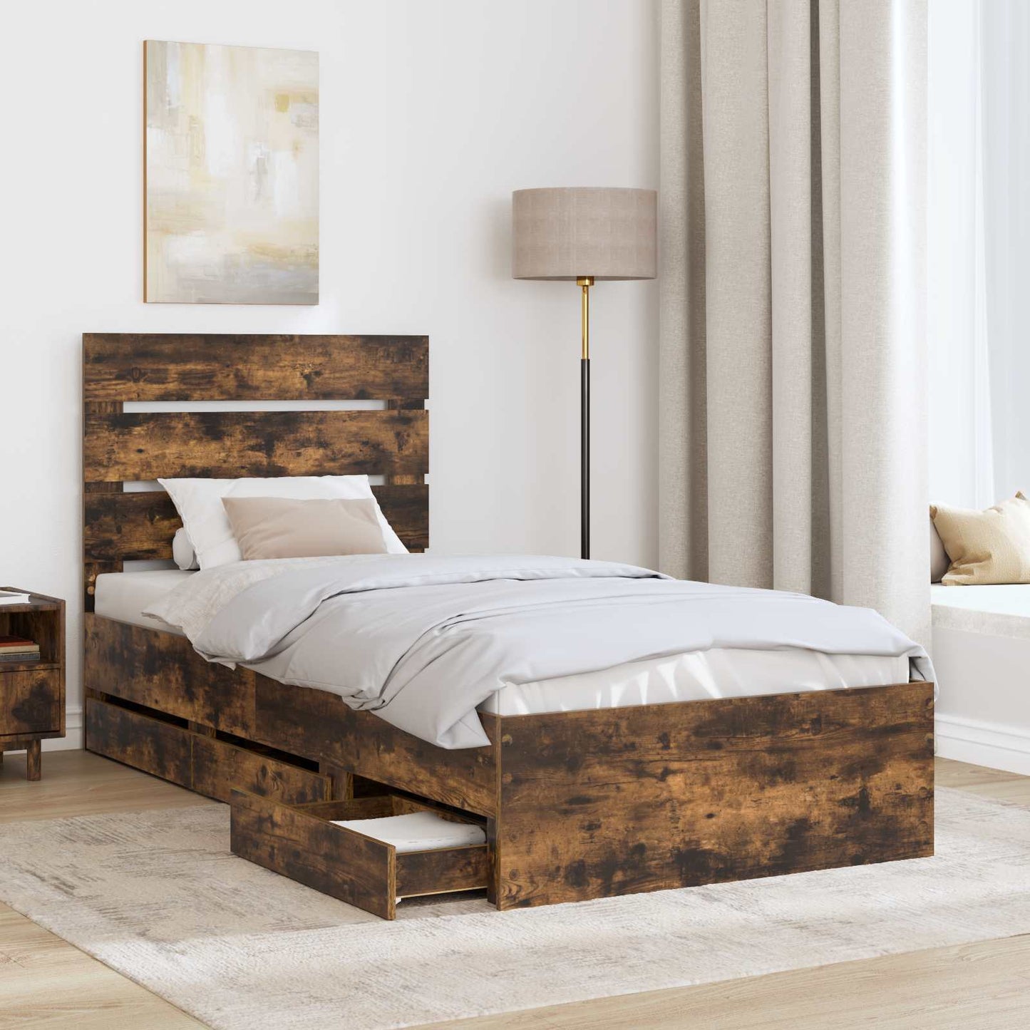 Struttura del letto con cassetto Rovere fumé 75 x 190 cm | homemem39