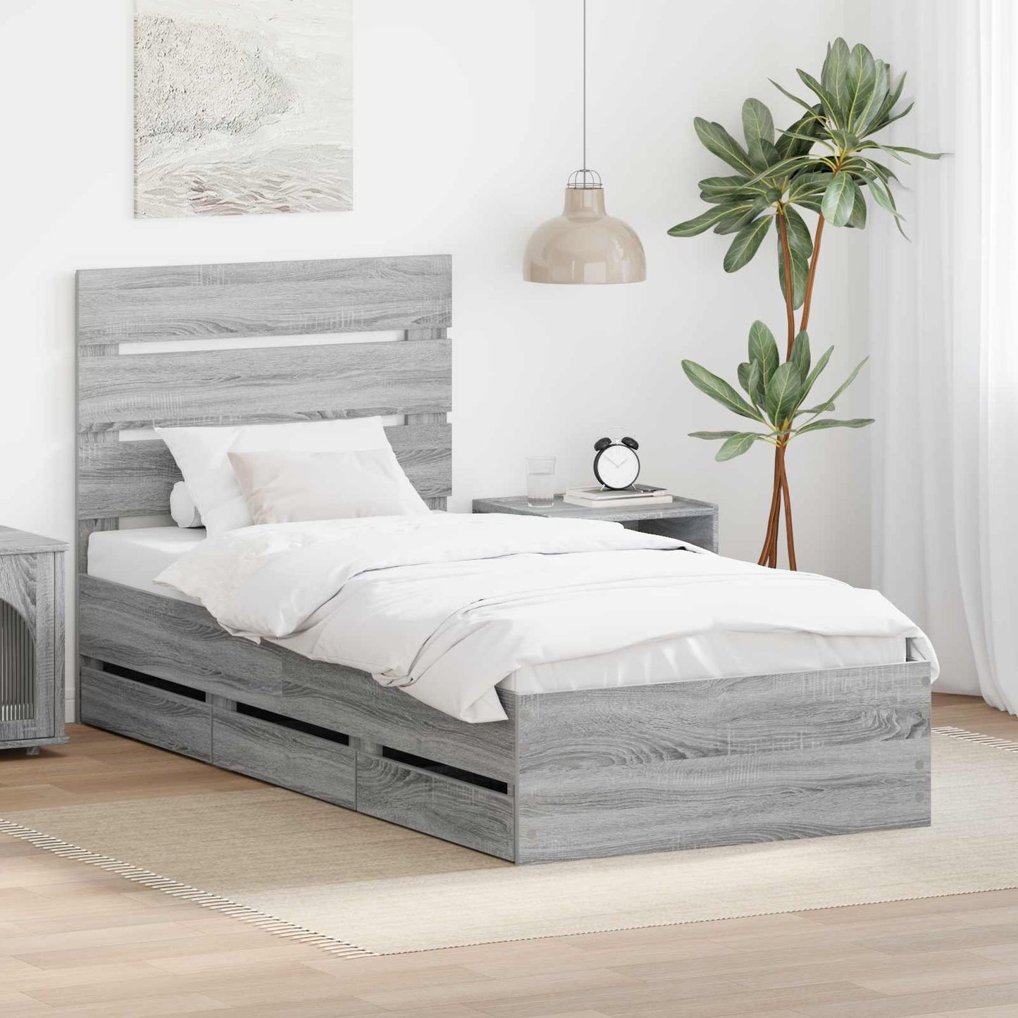 Struttura del letto con cassetto Grigio Sonoma 75 x 190 cm | homemem39