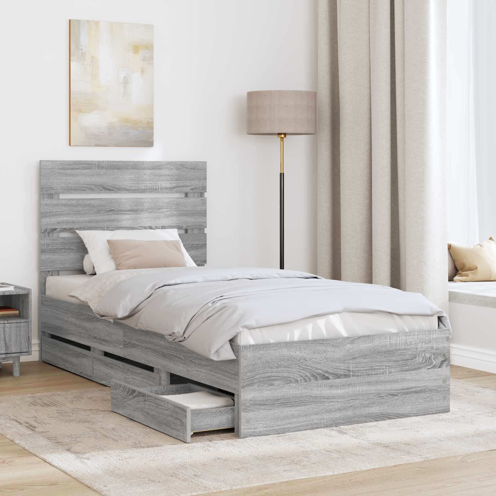 Struttura del letto con cassetto Grigio Sonoma 75 x 190 cm | homemem39
