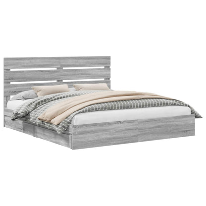 Letto con Contenitore con testiera Grigio Sonoma 200 x 200 cm | homemem39