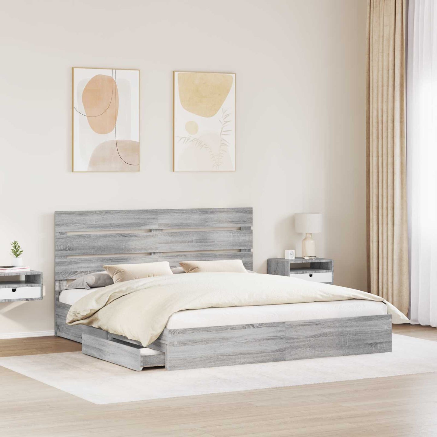 Letto con Contenitore con testiera Grigio Sonoma 180 x 200 cm