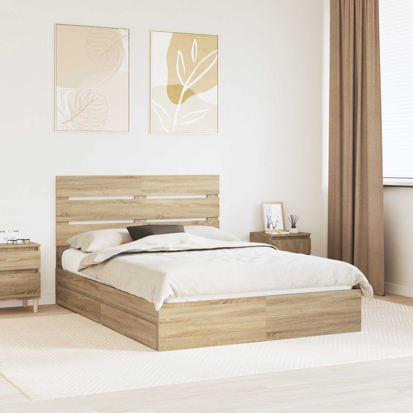 Letto con Contenitore con testiera Rovere Sonoma 160 x 200 cm | homemem39