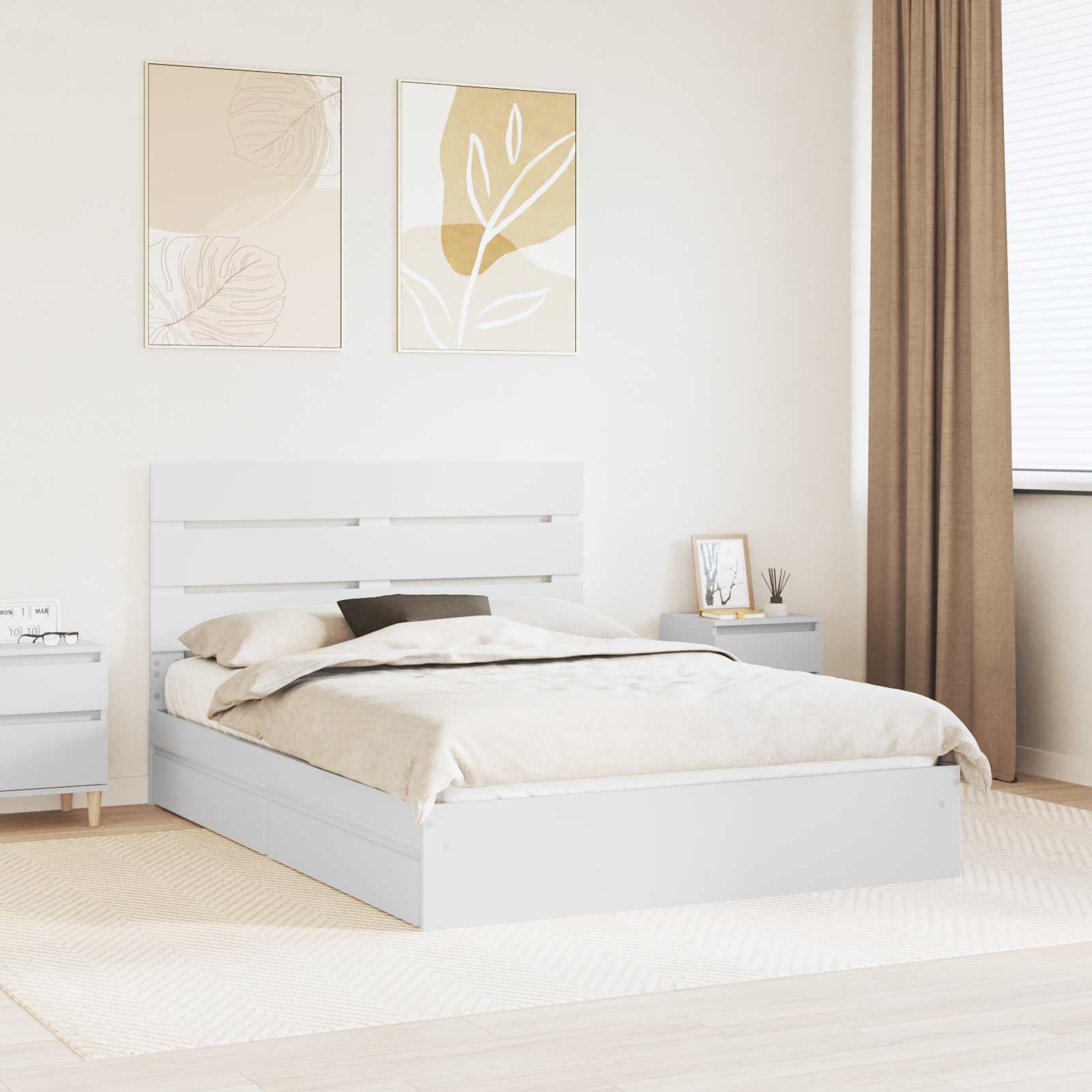 Letto con Contenitore Bianco 140 x 190 cm Legno multistrato | homemem39