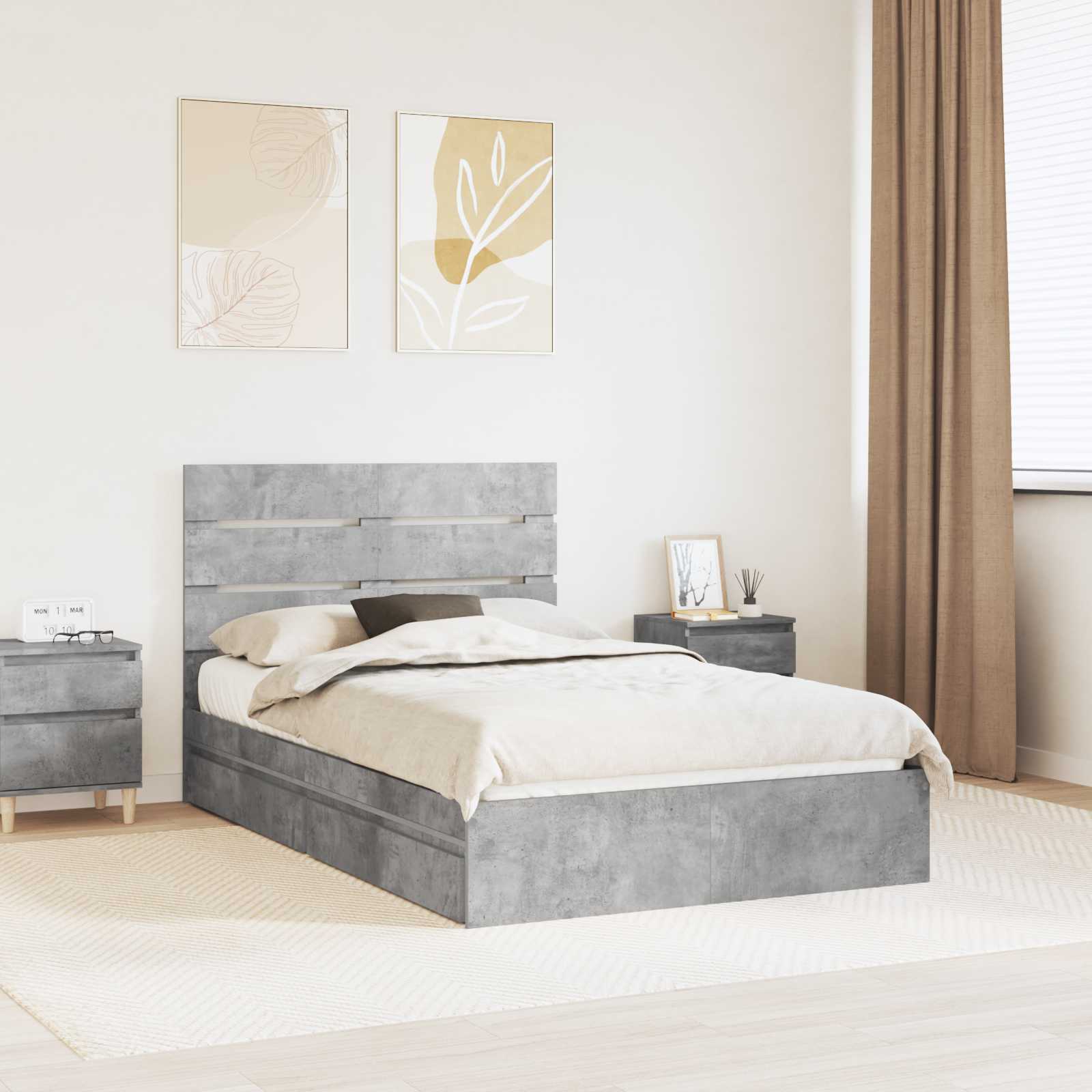 Letto con Contenitore con testiera Grigio cemento 135 x 190 cm | homemem39