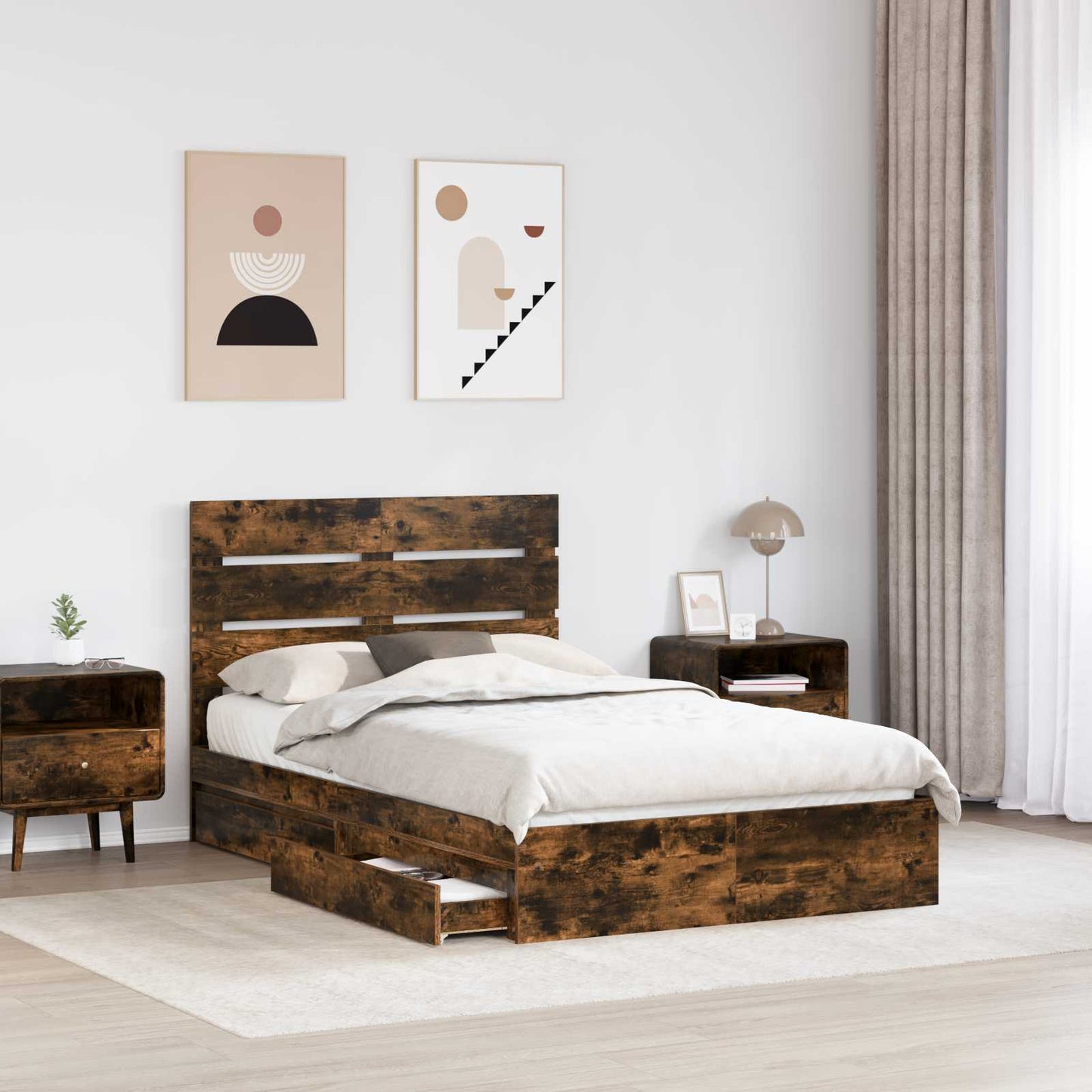 Letto con Contenitore con testiera Rovere fumé 120 x 190 cm