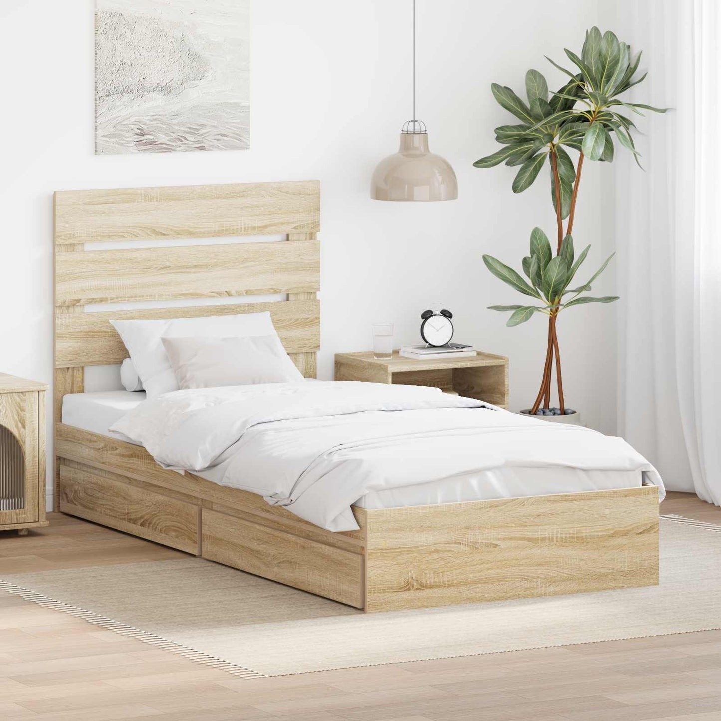 Letto con Contenitore con testiera Rovere Sonoma 100 x 200 cm | homemem39