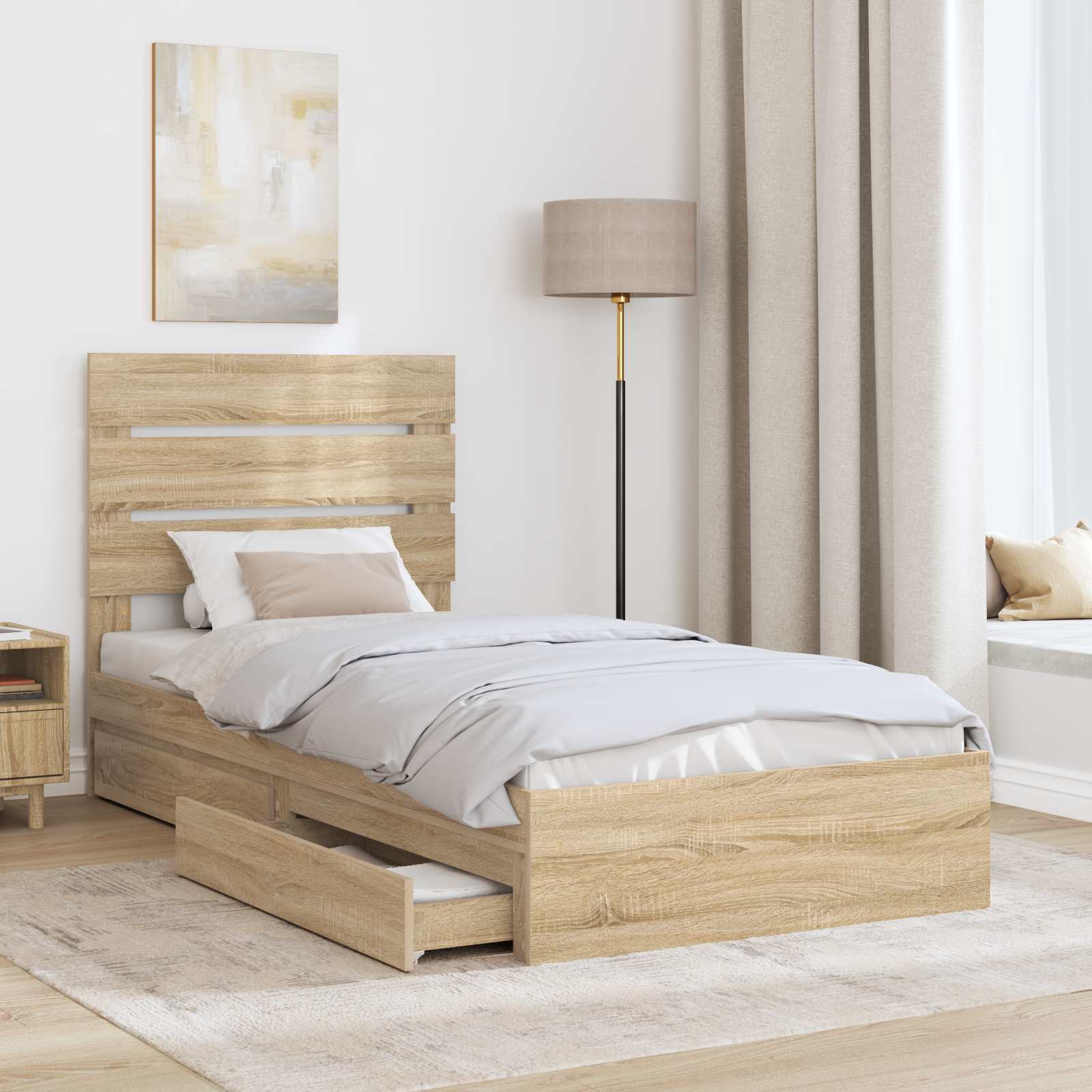 Letto con Contenitore con testiera Rovere Sonoma 100 x 200 cm | homemem39