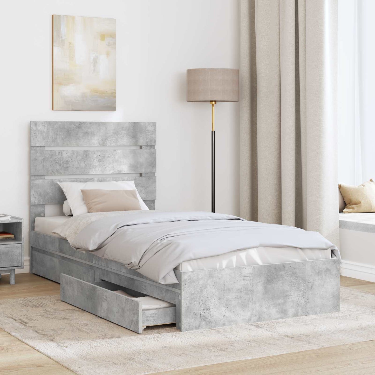 Letto con Contenitore con testiera Grigio cemento 90 x 200 cm