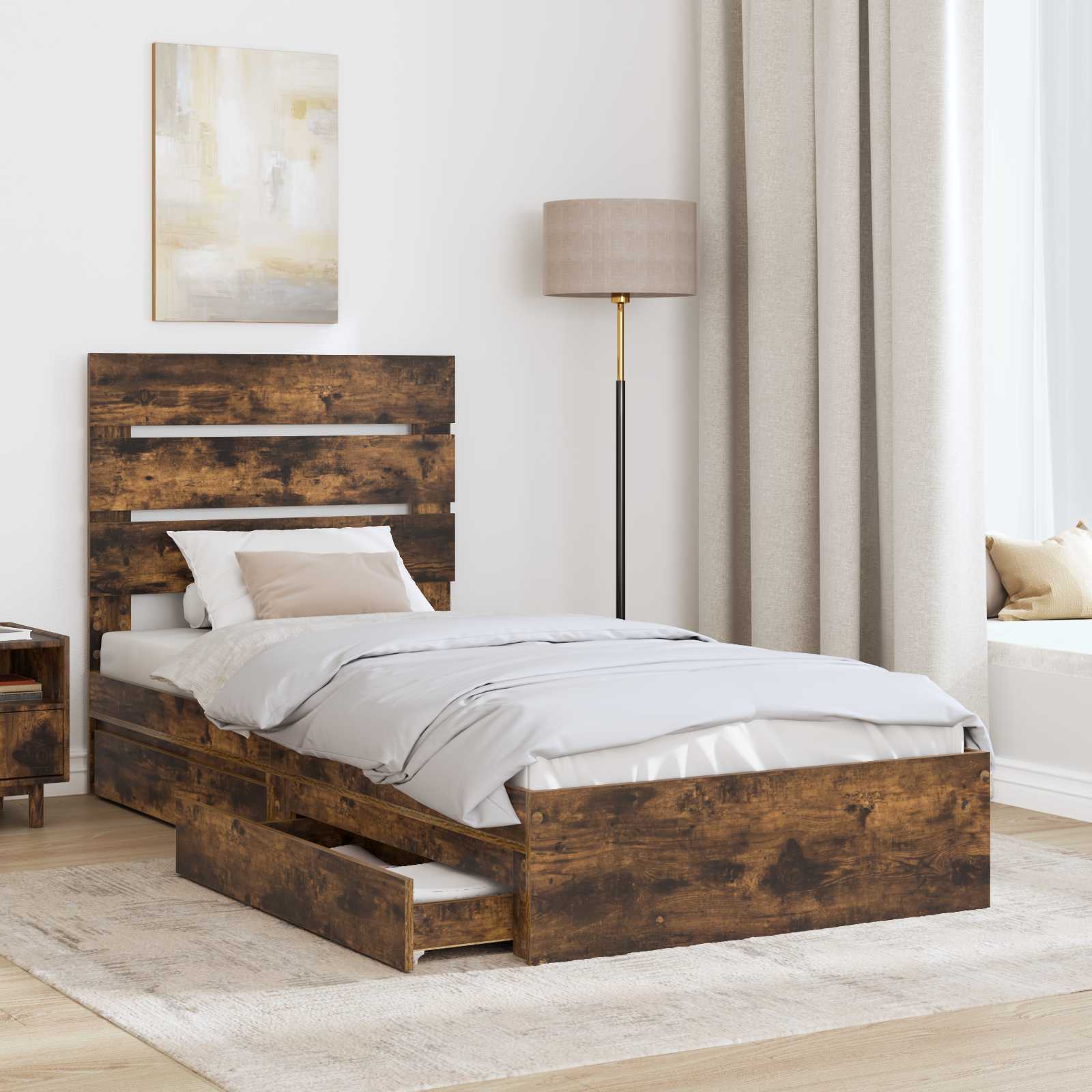 Letto con Contenitore Rovere fumé 90 x 200 cm Legno multistrato | homemem39