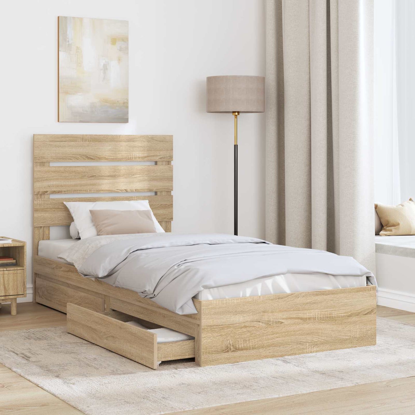 Letto con Contenitore con testiera Rovere Sonoma 70 x 190 cm | homemem39