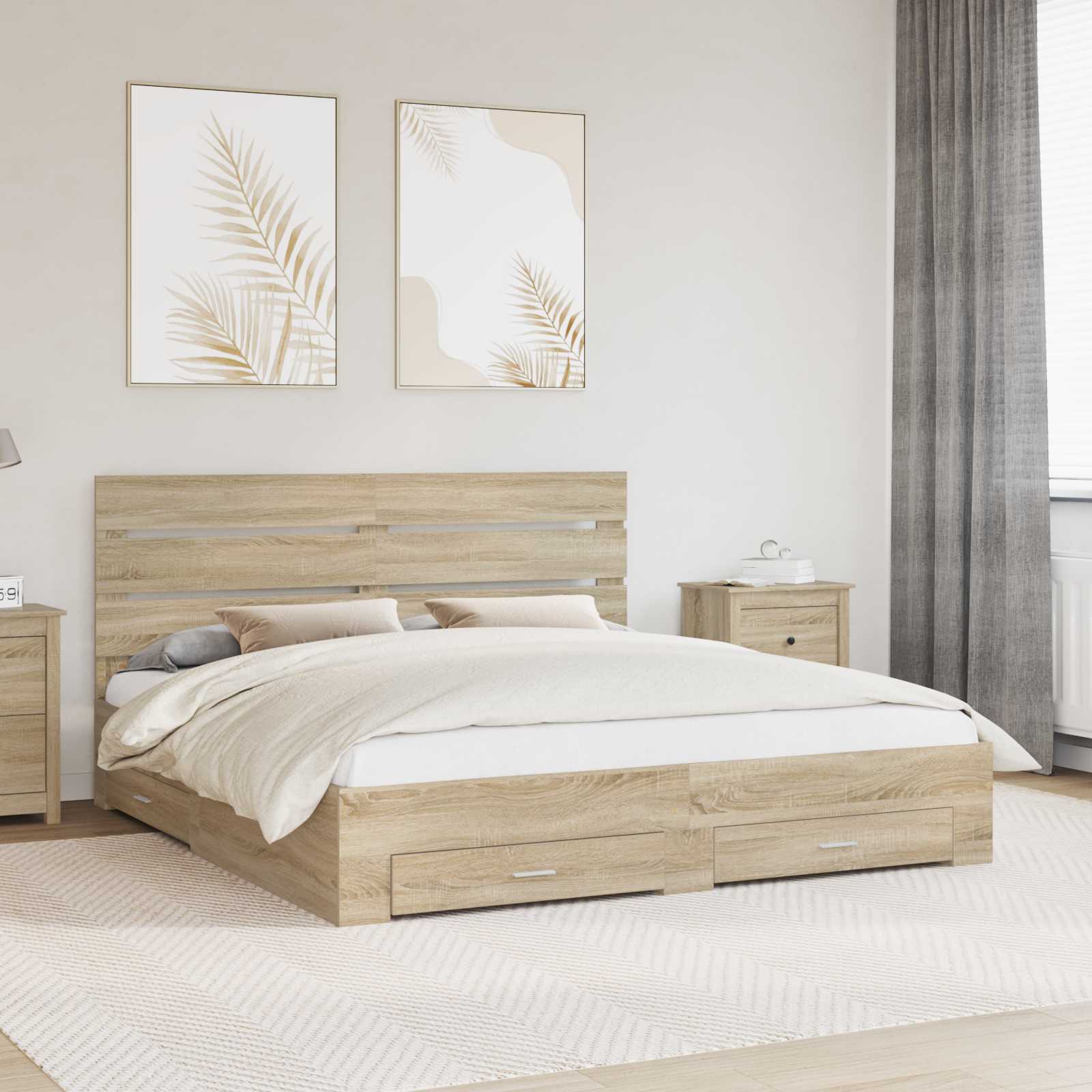 Struttura del letto con cassetto Rovere Sonoma 200 x 200 cm | homemem39