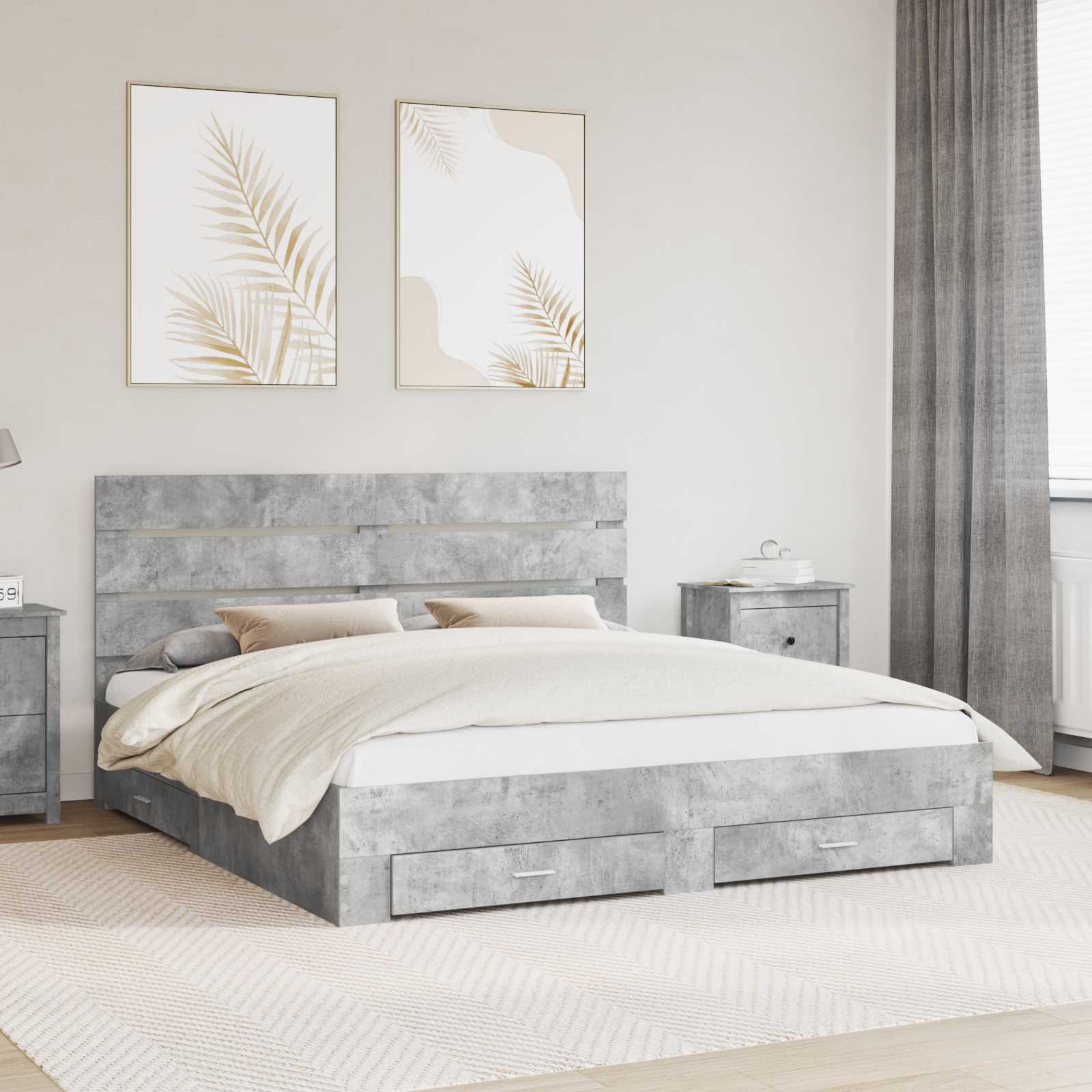 Struttura del letto con cassetto Grigio cemento 200 x 200 cm | homemem39