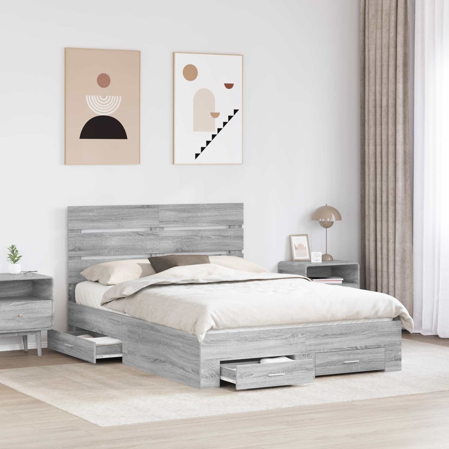 Struttura del letto con cassetto Grigio Sonoma 140 x 190 cm | homemem39