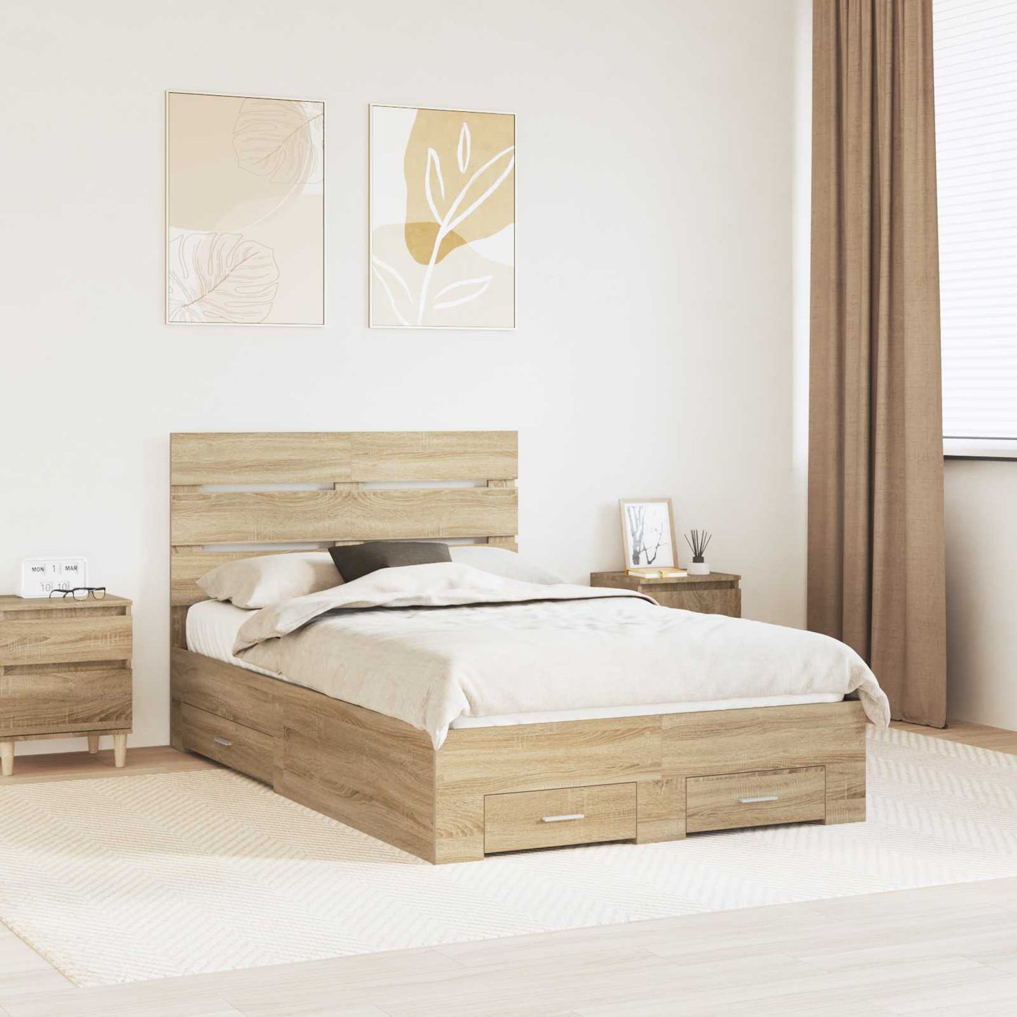 Struttura del letto con cassetto Rovere Sonoma 135 x 190 cm | homemem39