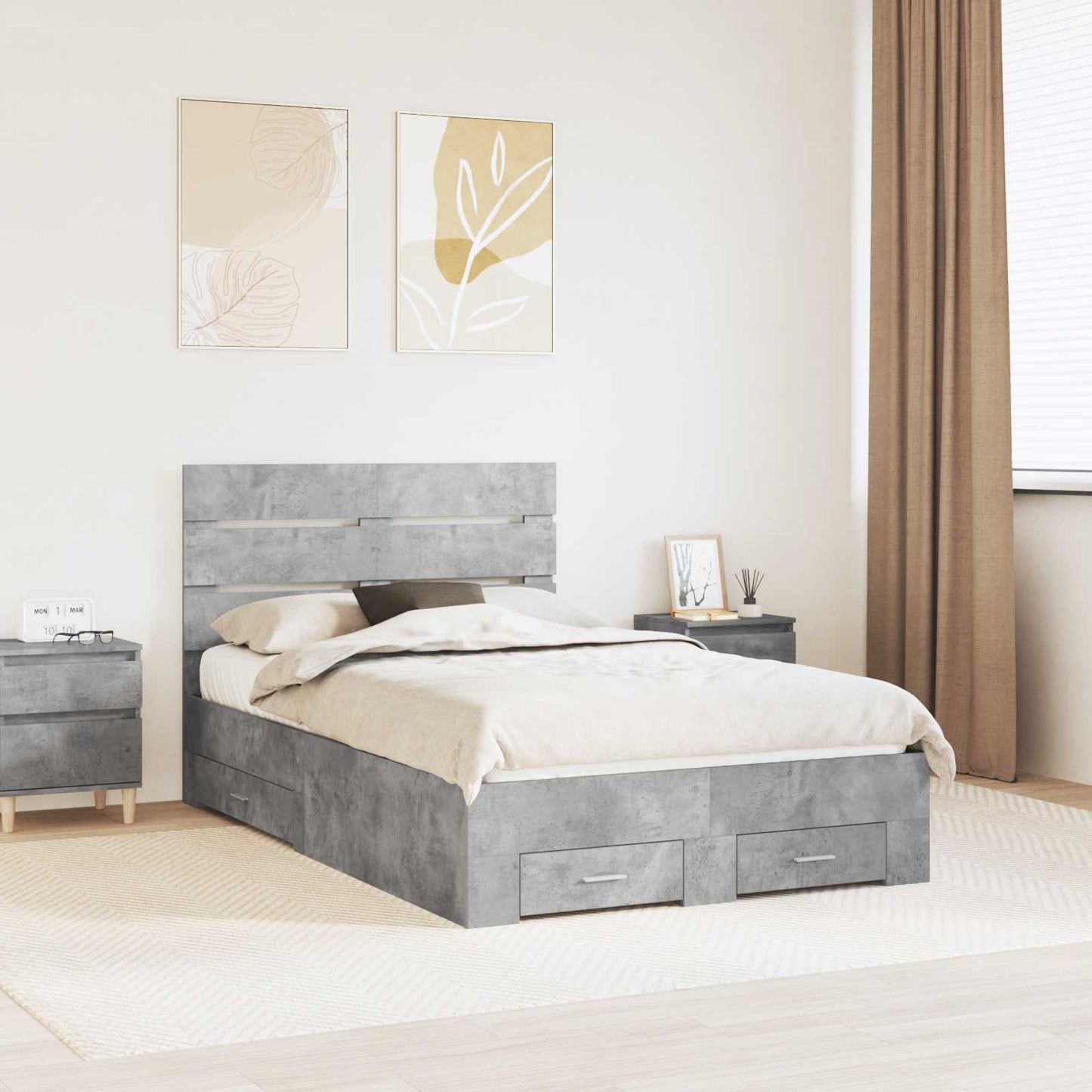 Struttura del letto con cassetto Grigio cemento 135 x 190 cm | homemem39