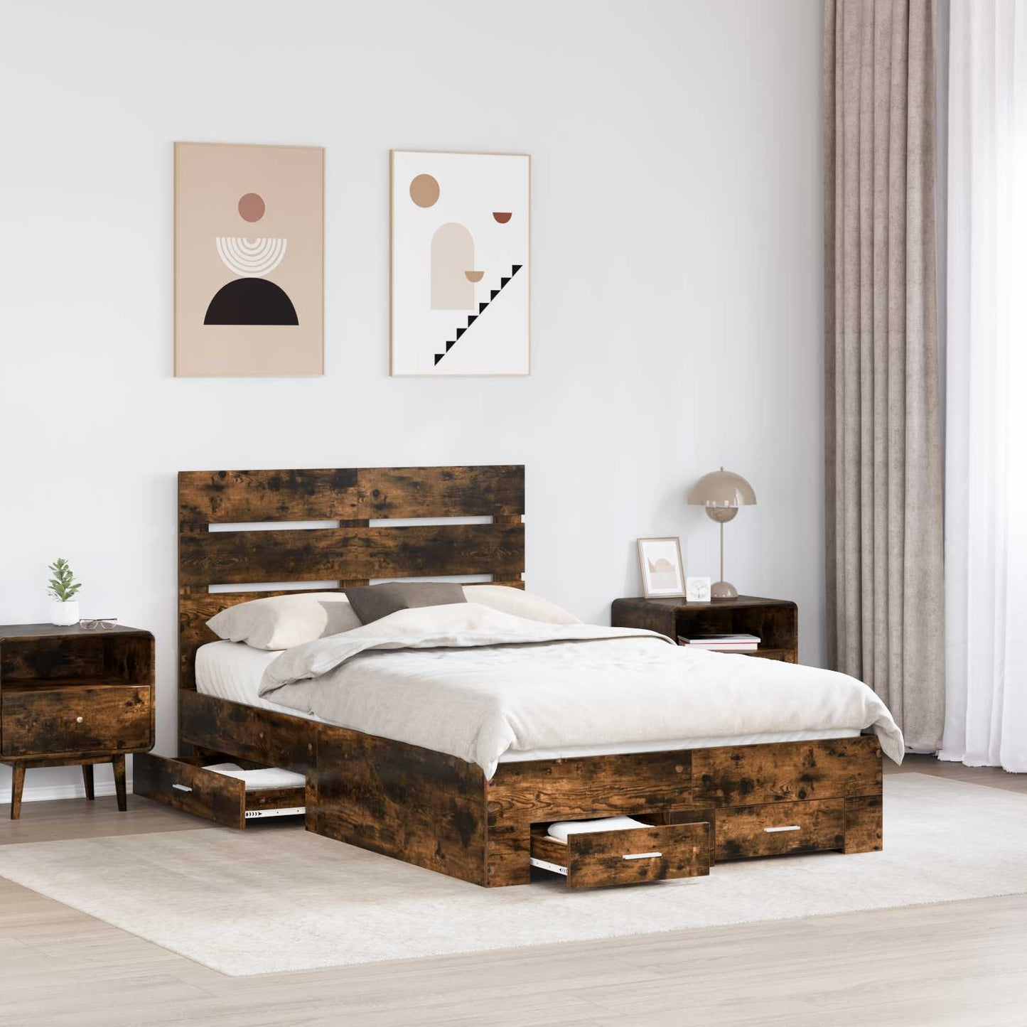 Struttura del letto Rovere fumé 135 x 190 cm Legno multistrato