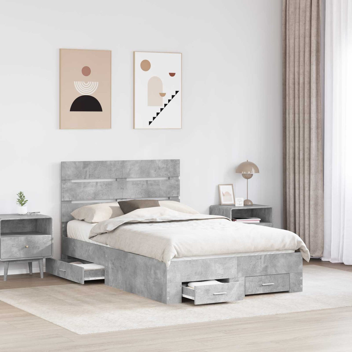 Struttura del letto con cassetto Grigio cemento 120 x 200 cm
