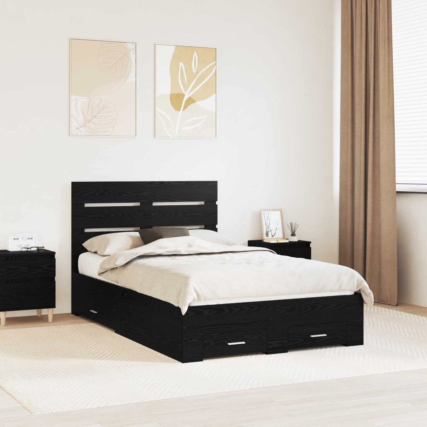 Struttura del letto Rovere Nero 120 x 190 cm Legno multistrato | homemem39