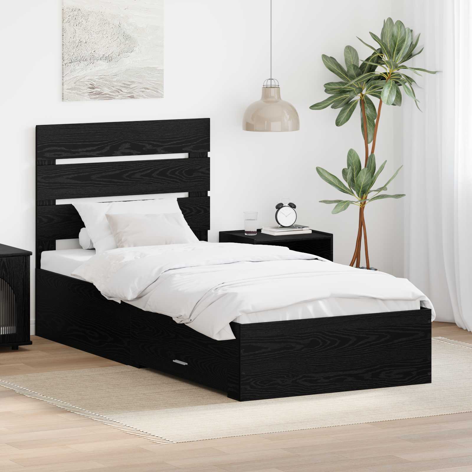 Struttura del letto Rovere Nero 90 x 190 cm Legno multistrato | homemem39