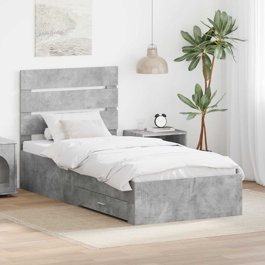 Struttura del letto con cassetto Grigio cemento 90 x 190 cm