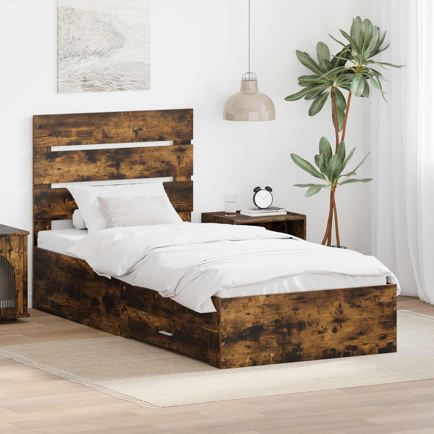 Struttura del letto Rovere fumé 90 x 190 cm Legno multistrato