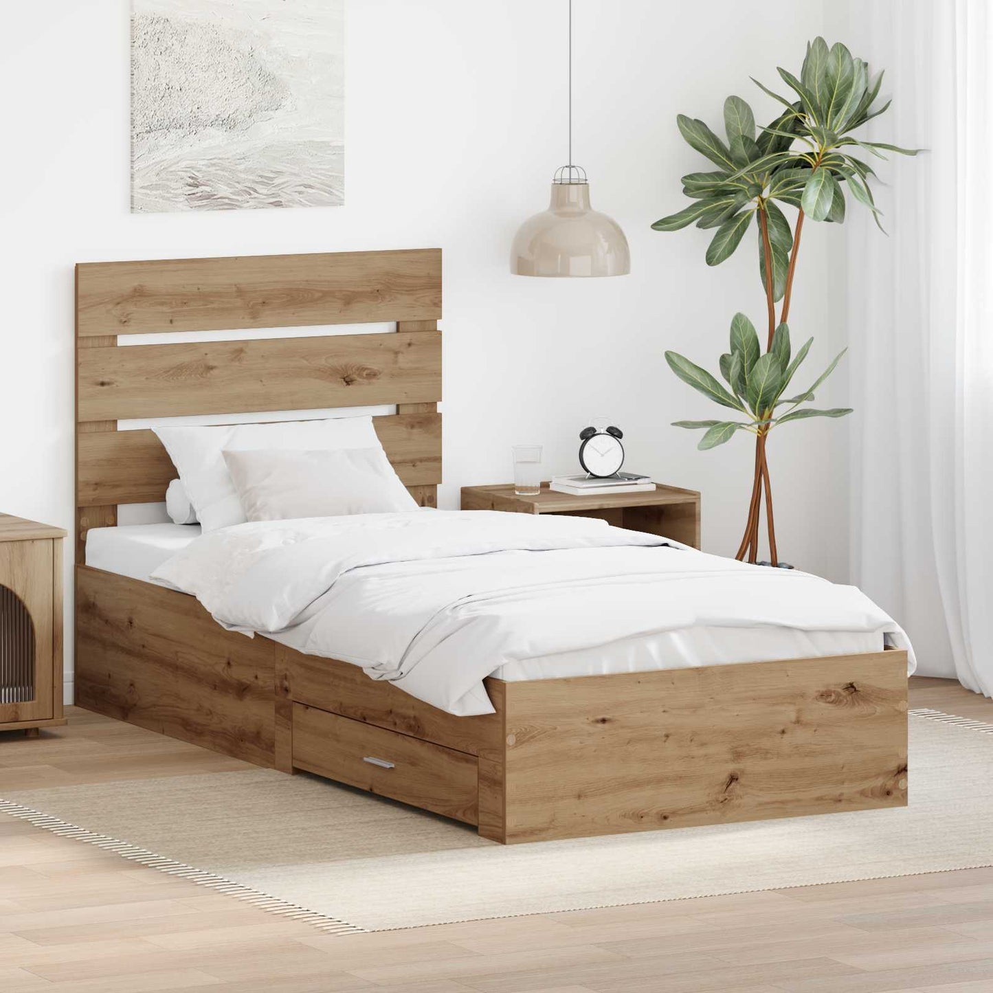 Struttura del letto con cassetto Rovere artigianale 90 x 190 cm | homemem39