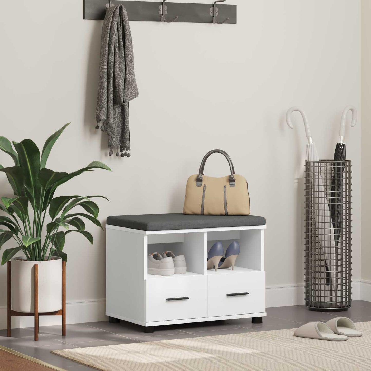 Panca per ingresso con cuscino Bianco 60 x 38 x 46 cm