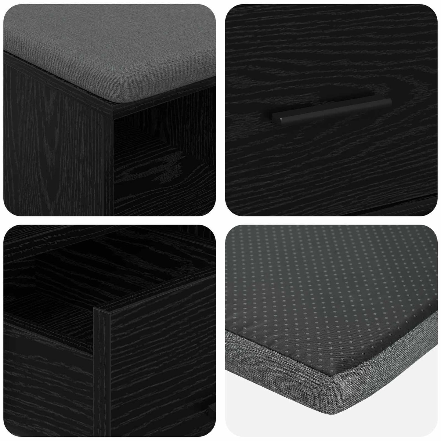 Panca per ingresso con cuscino Rovere Nero 60 x 38 x 46 cm