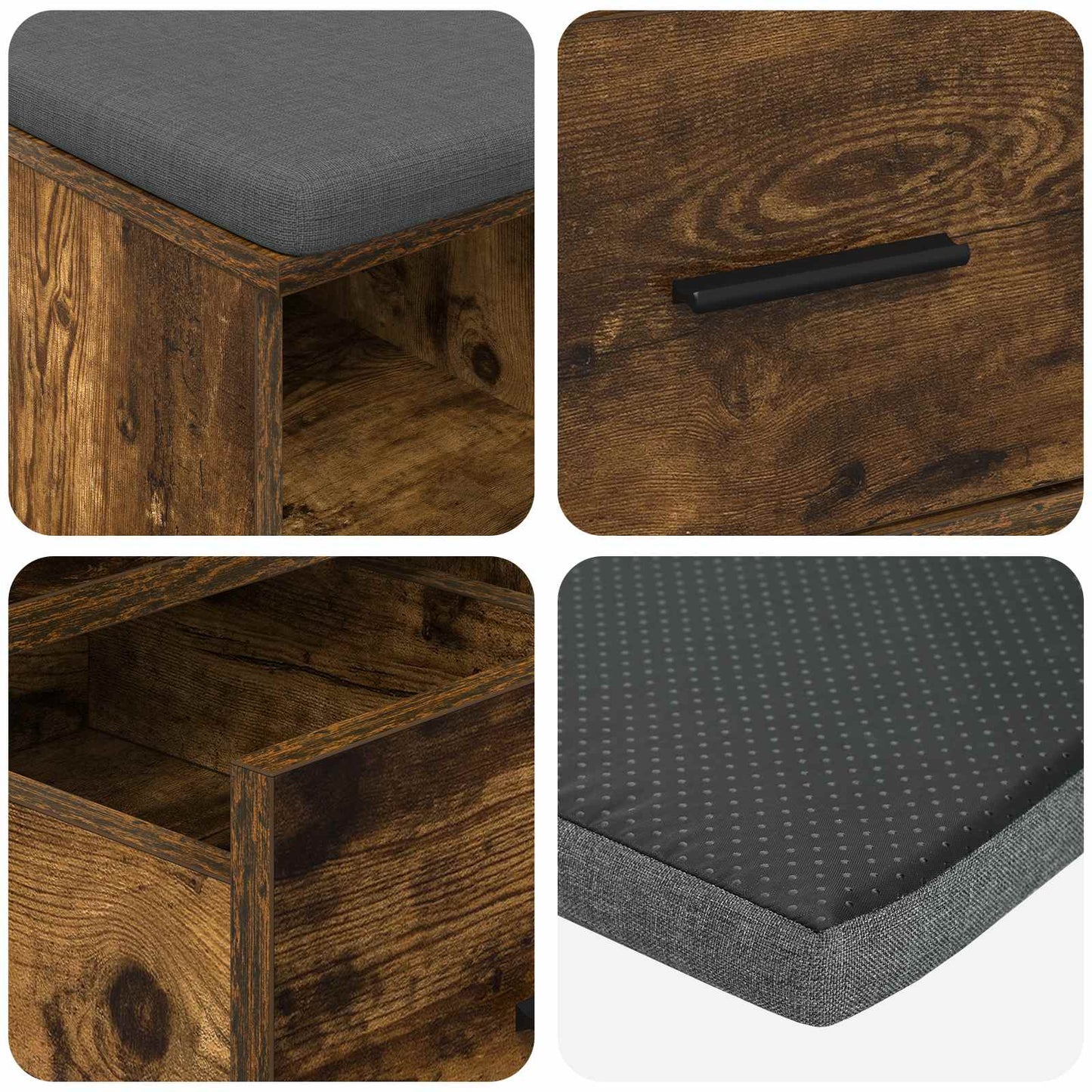 Panca per ingresso con cuscino Rovere fumé 60 x 38 x 46 cm