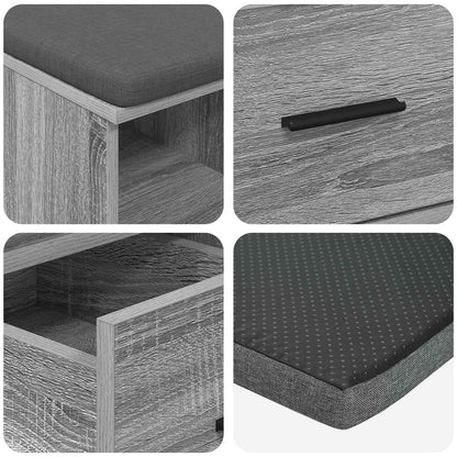 Panca per ingresso con cuscino Grigio Sonoma 60 x 38 x 46 cm