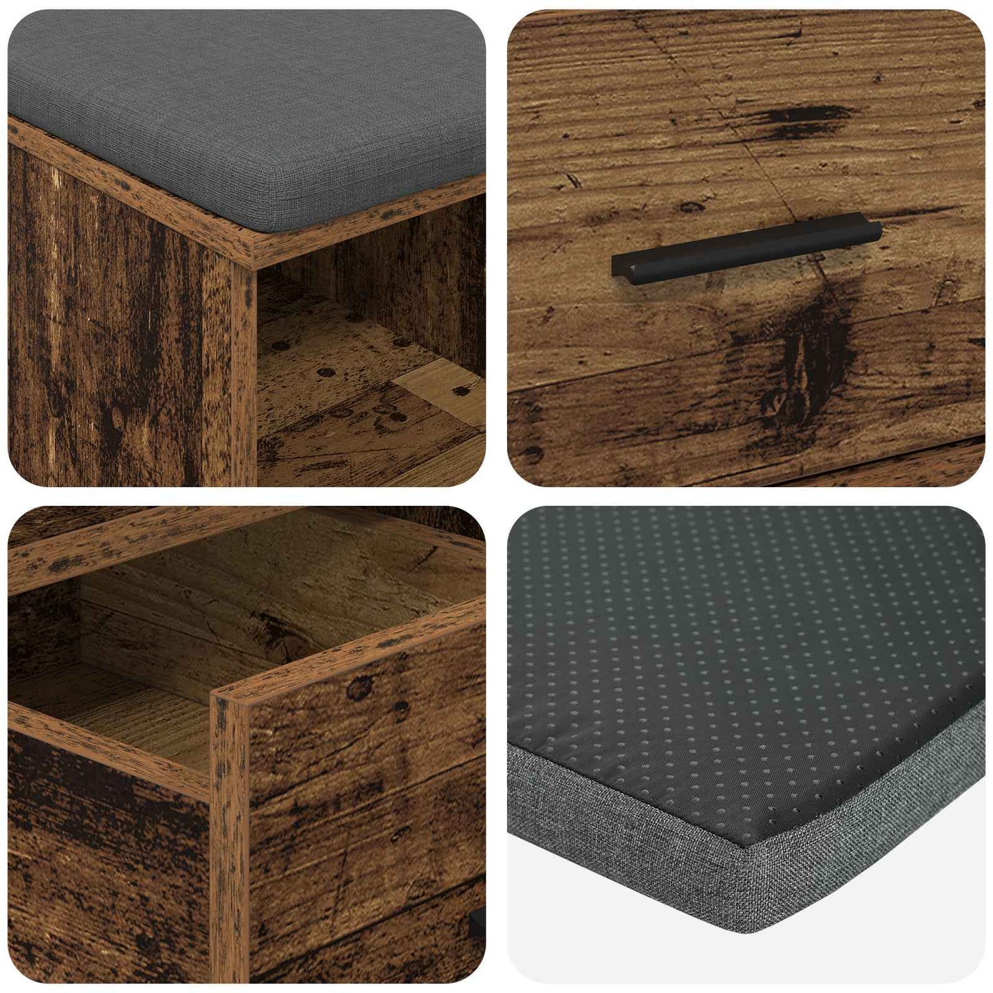 Panca per ingresso con cuscino Legno vecchio 60 x 38 x 46 cm