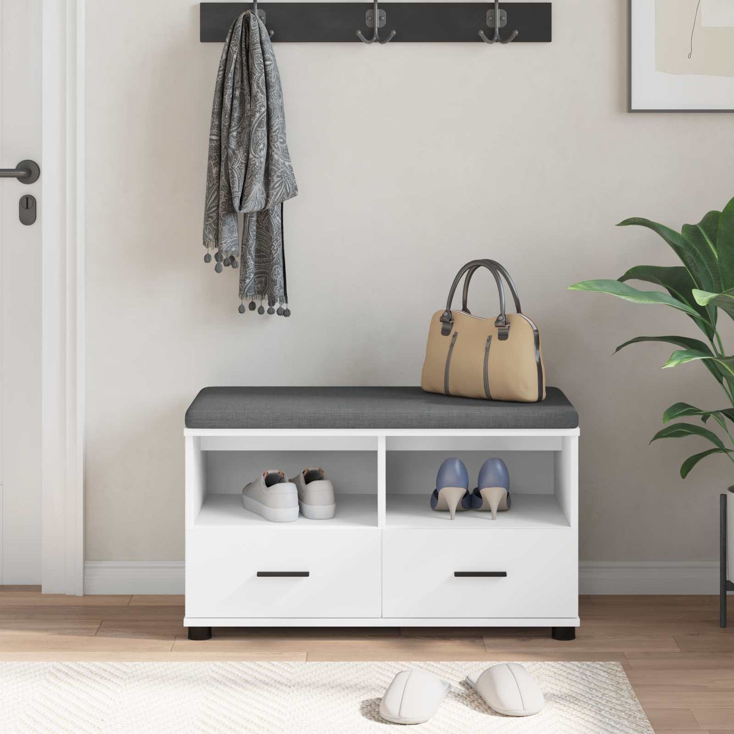 Panca per ingresso con cuscino Bianco 80 x 38 x 46 cm