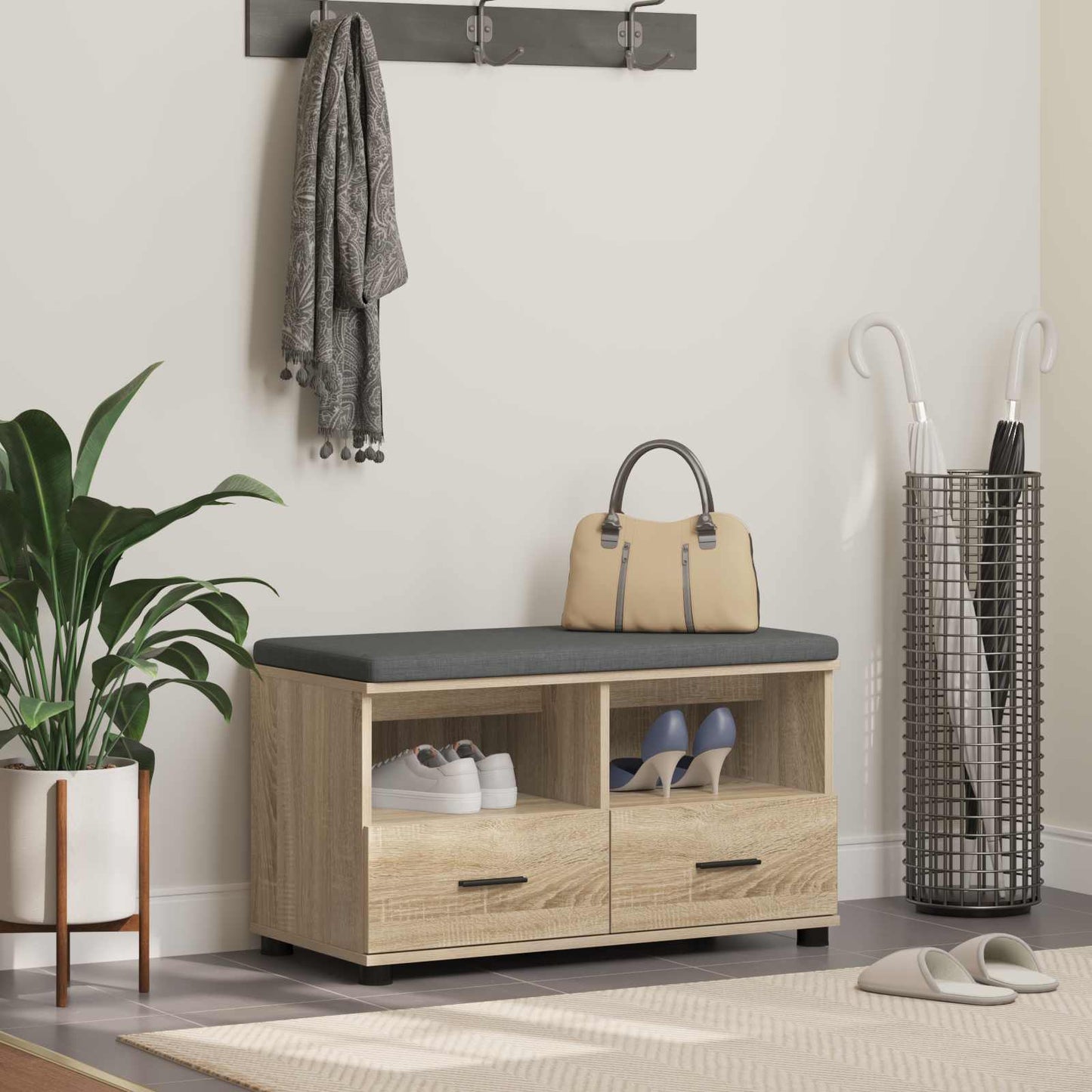 Panca per ingresso con cuscino Rovere Sonoma 80 x 38 x 46 cm